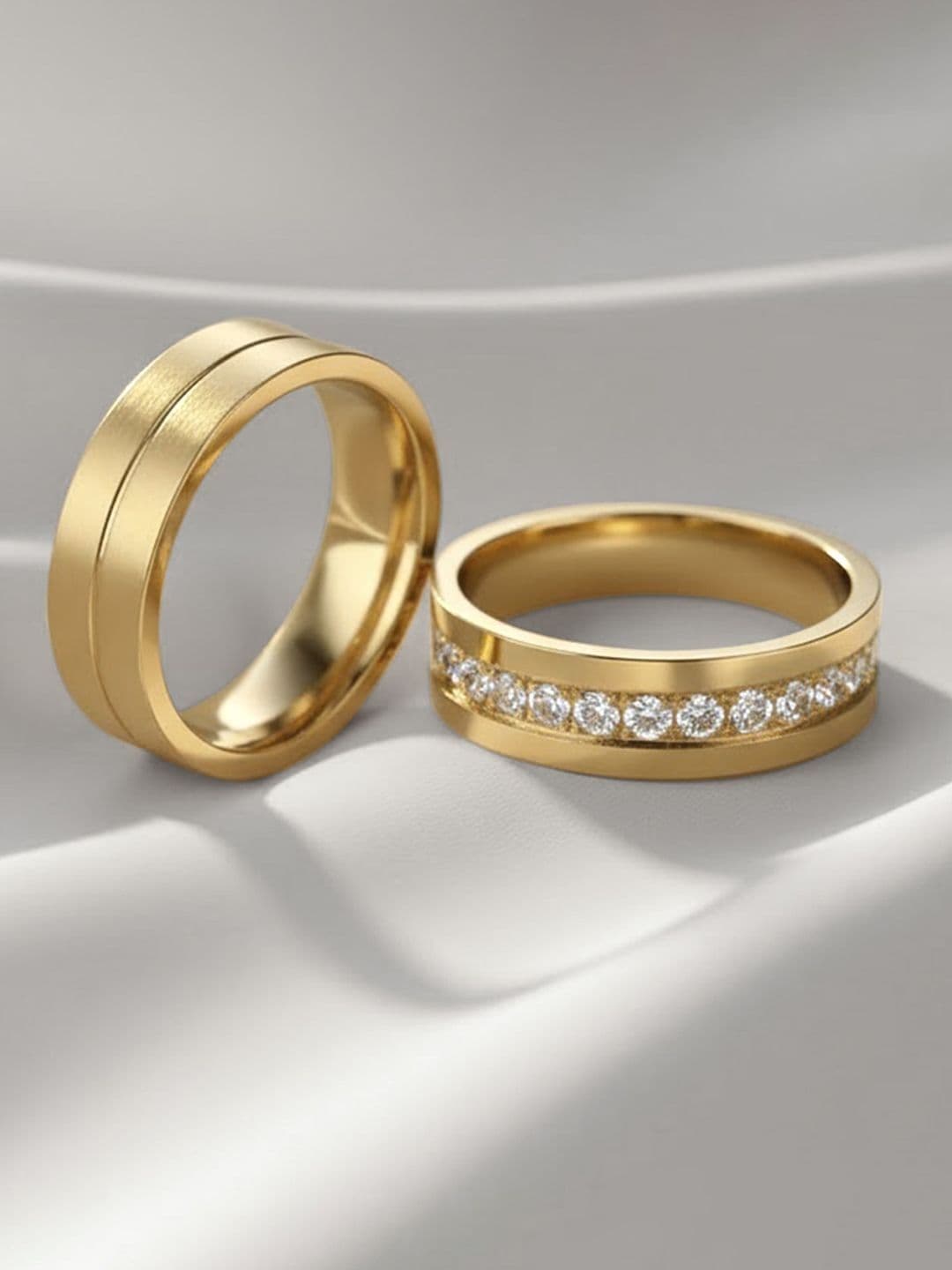 Peora Set of 2 Gold-Plated Cubic Zirconia-Studded Couple Finger Ring - view 1