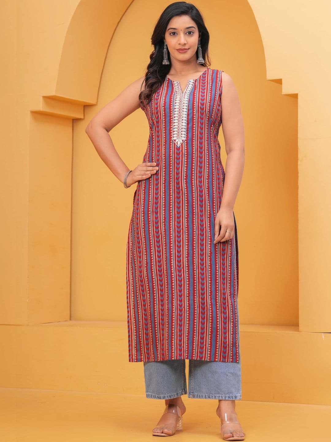 KALINI Women Printed Thread Work Kurta - view 1
