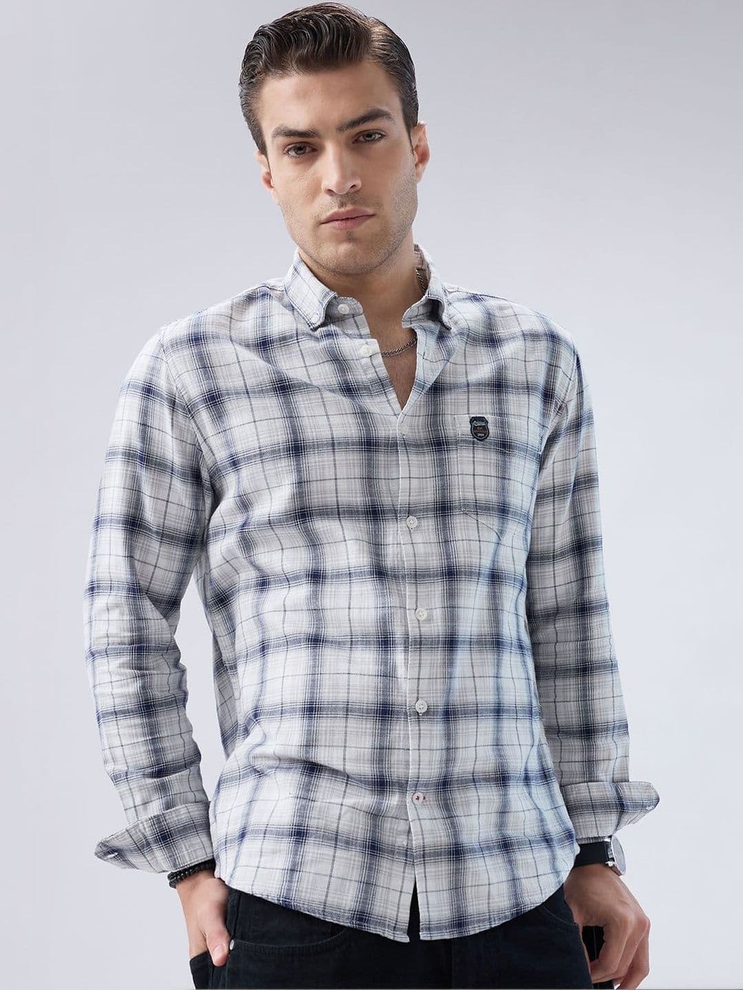 VASTRADO Monochrome Plaid Checks Button-Down Collar Shirt - view 1