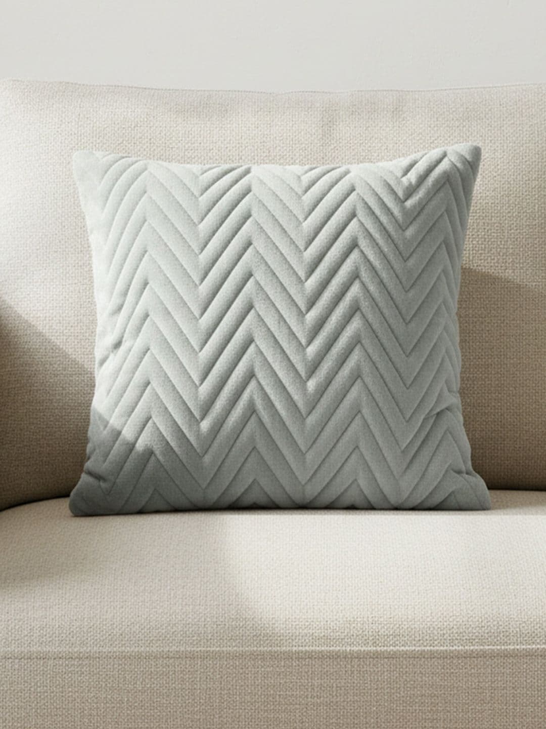HOMEMONDE Grey Geometric Velvet Quilted 2 Piece Textured Square Cushion Covers -16x16In - view 1