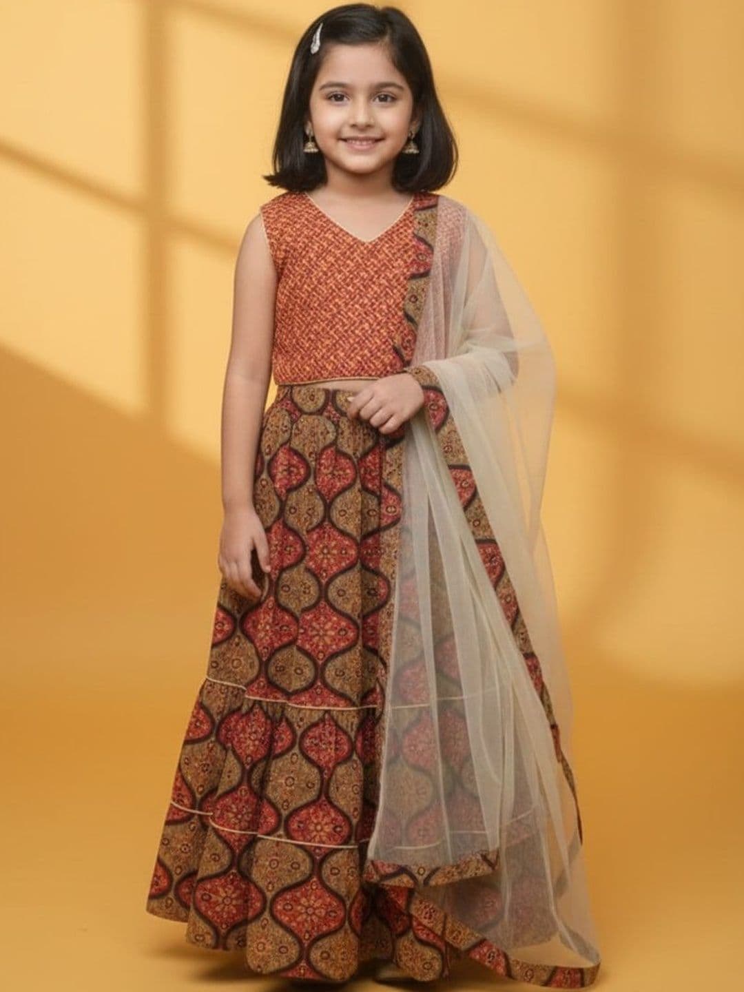 YK Girls Printed Ready to Wear Lehenga & Blouse With Dupatta - view 1