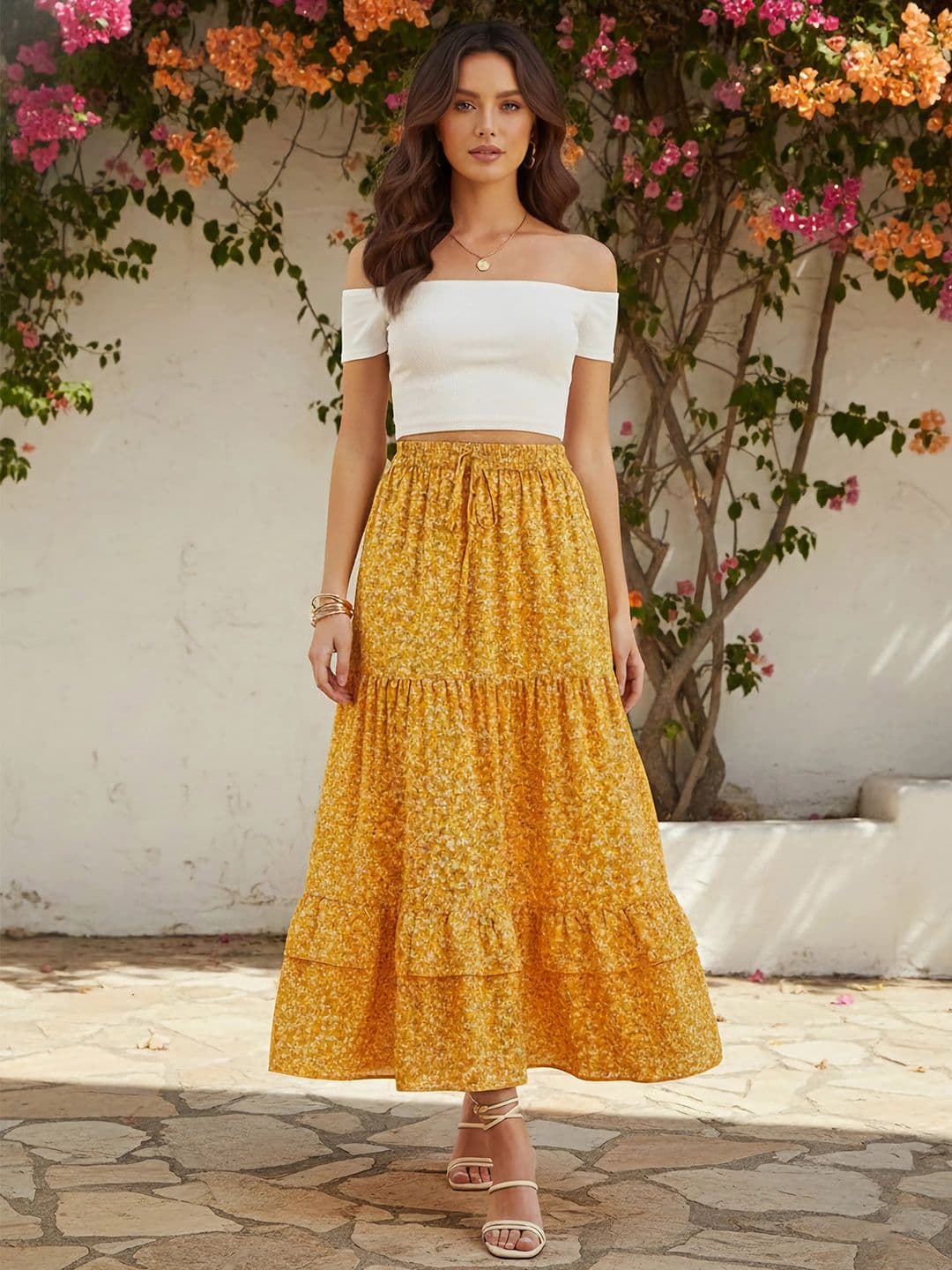 Berrylush Floral Printed Layered A-Line Maxi Skirt - view 1