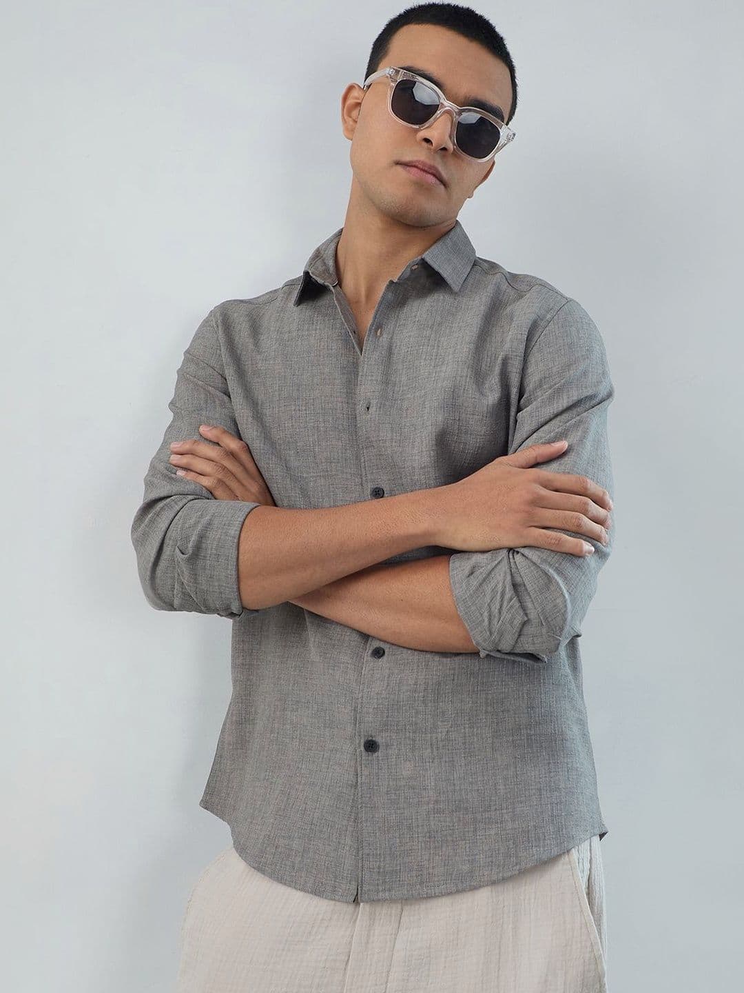 VASTRADO Dim Slub Textured Polyester Long Sleeves Slim Fit Shirt - view 1