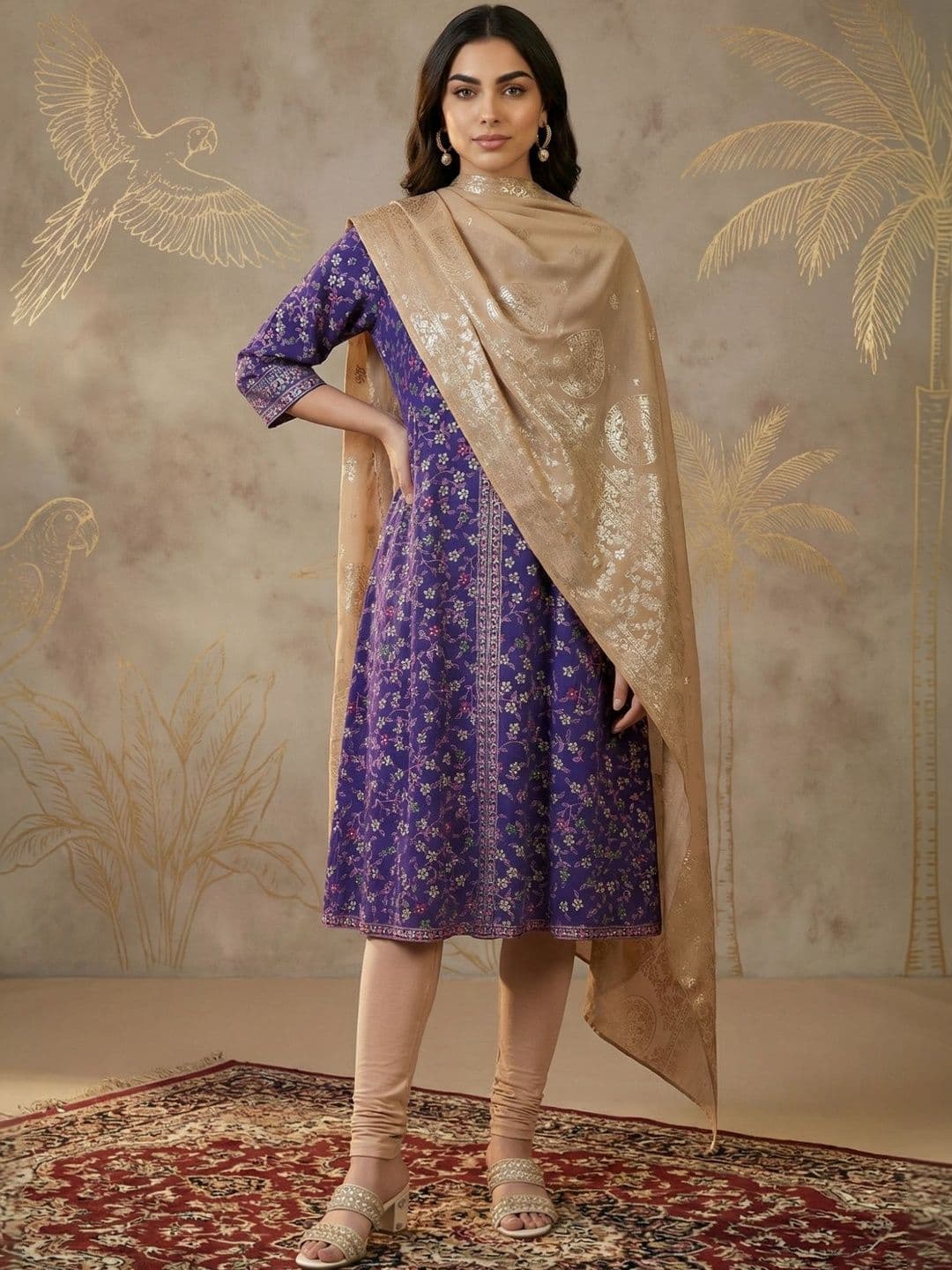 AURELIA Ethnic Motifs Printed Dupatta with Zari - view 1