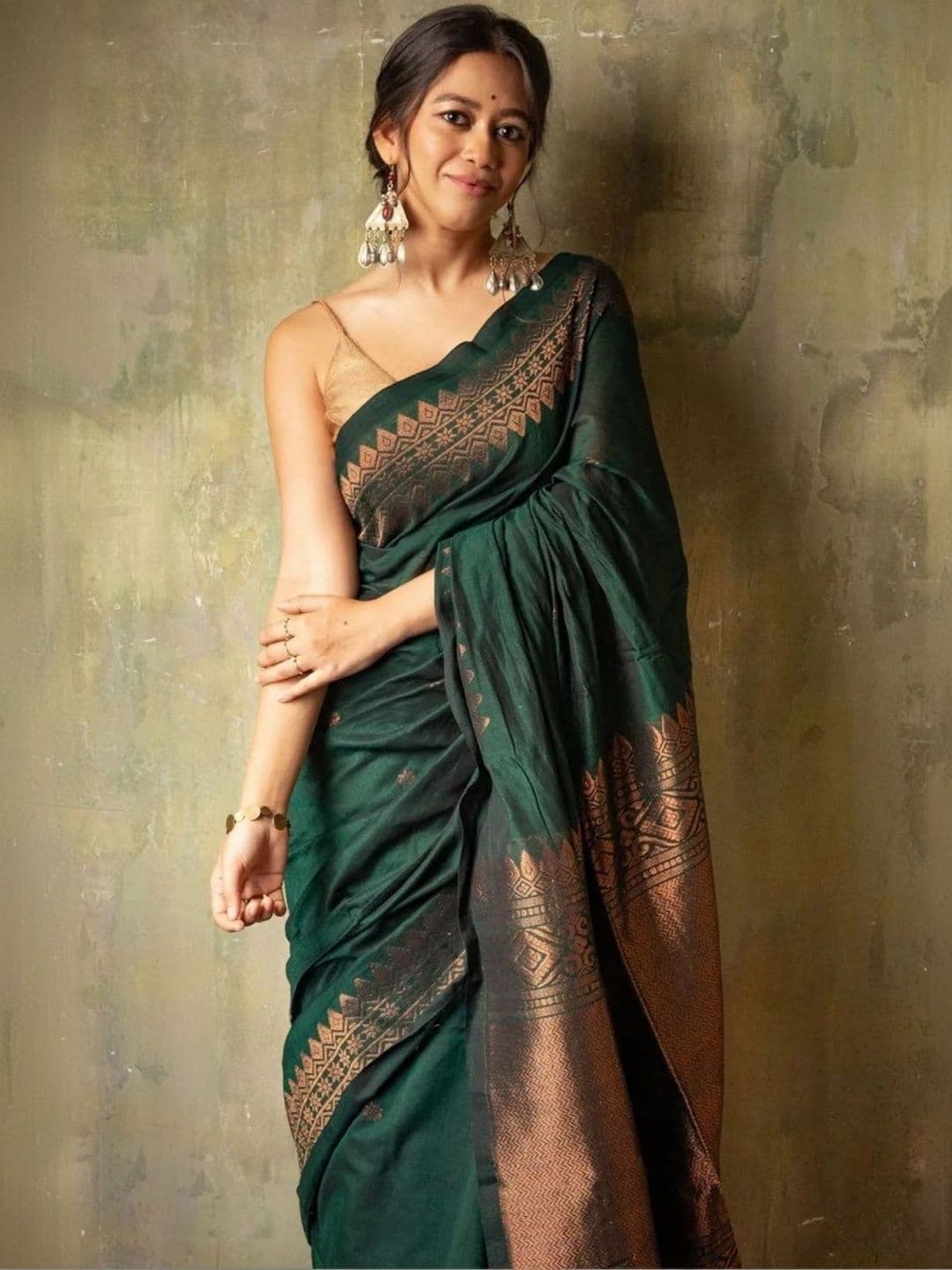 all about you Woven Design Zari Cotton Linen Soft Silk Banarasi Saree - view 1