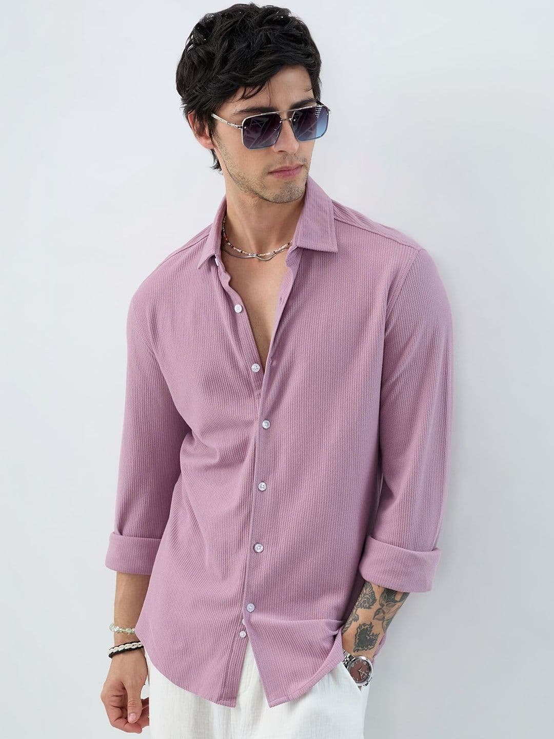 VASTRADO Turkish Rose Pink Textured Knit Shirt - view 1