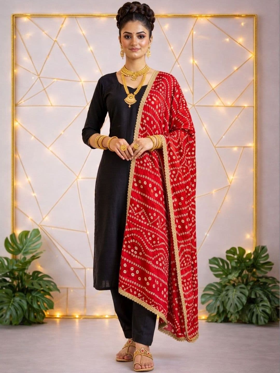 Moda Rapido Printed Bandhani Dupatta with Gotta Patti - view 1