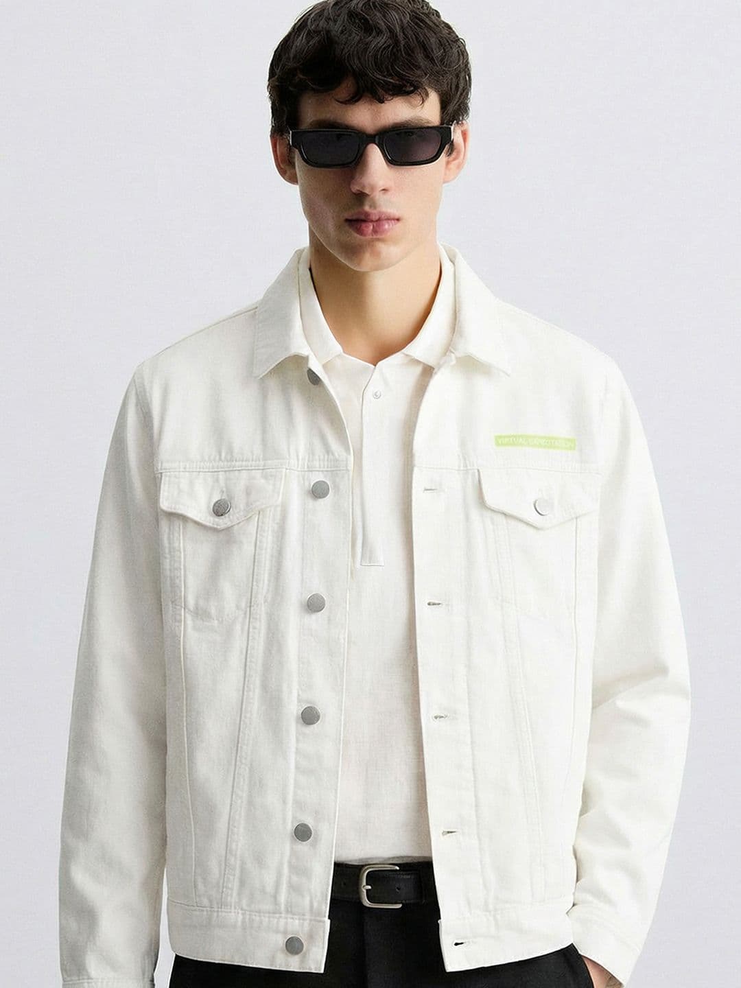 HIGHLANDER Men White Solid Denim Jacket