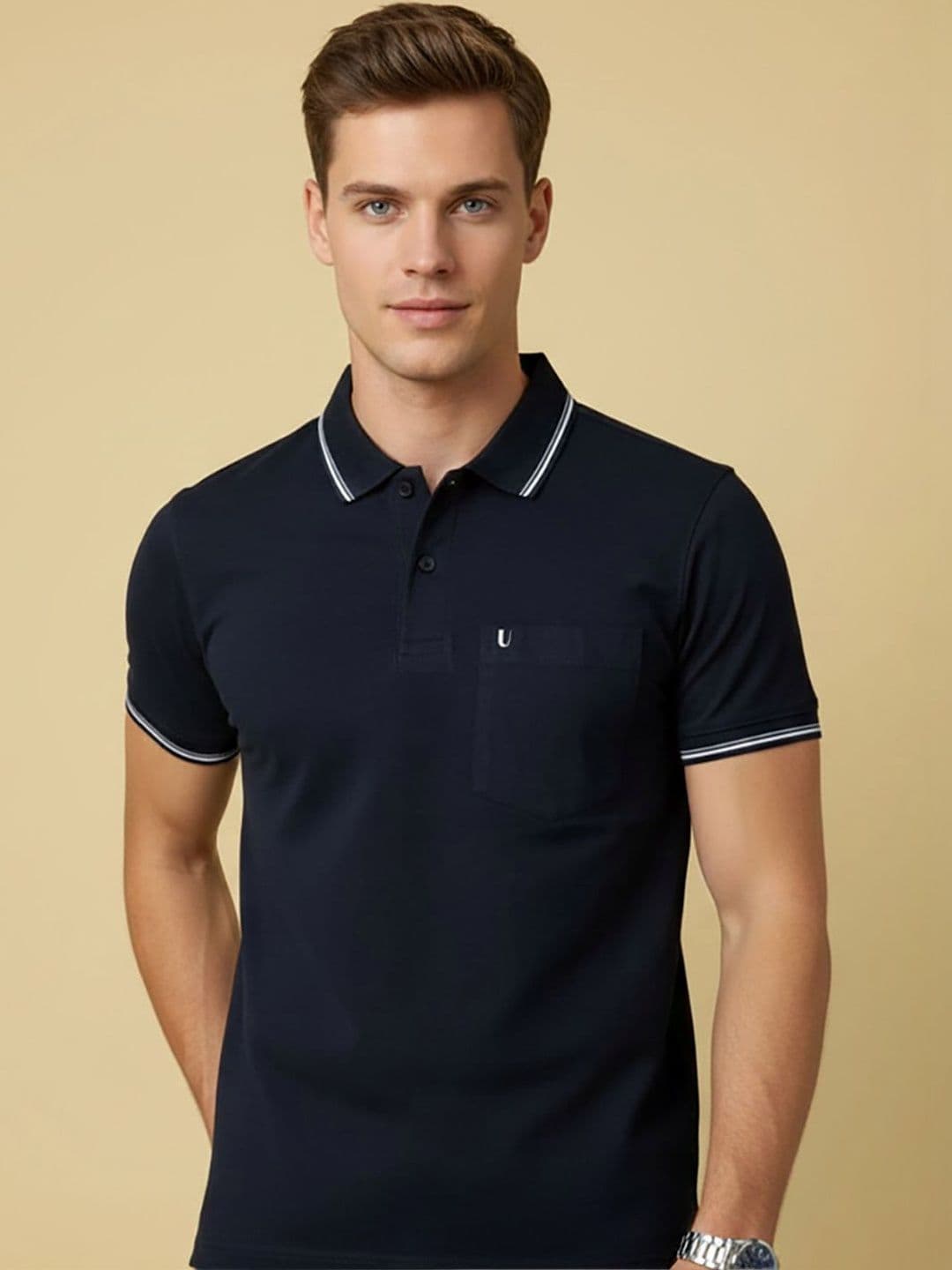 UNIBERRY Men Brand Logo Polo Collar Pockets T-shirt - view 1