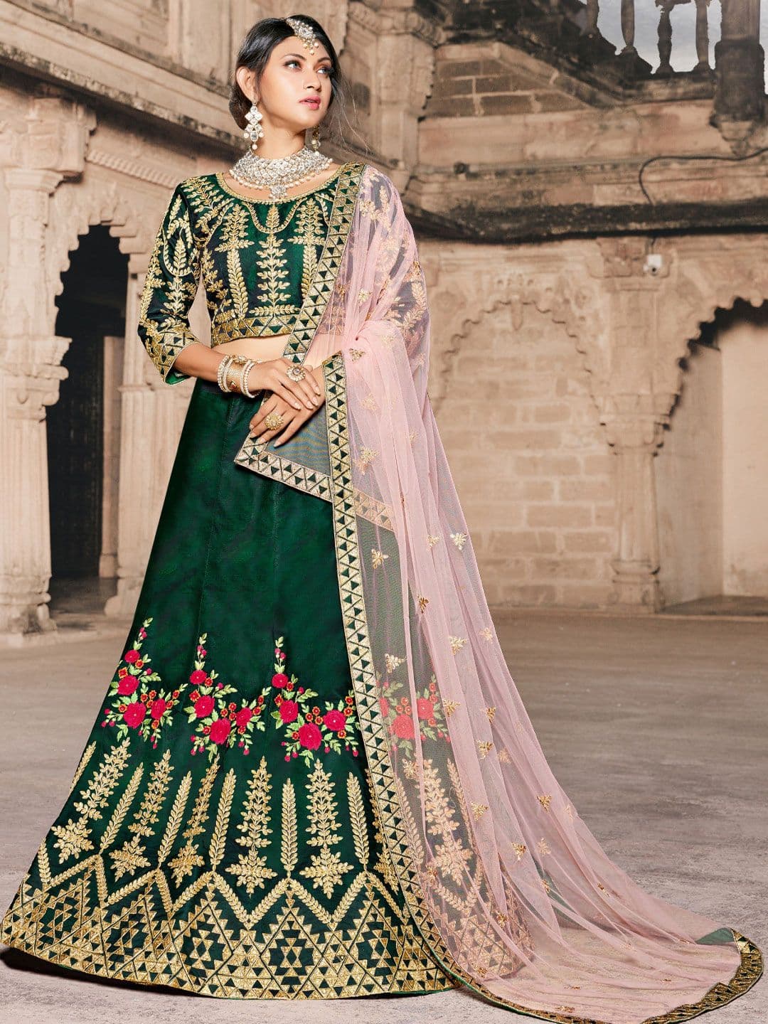 Fusionic Embroidered Semi-Stitched Lehenga & Blouse With Dupatta - view 1