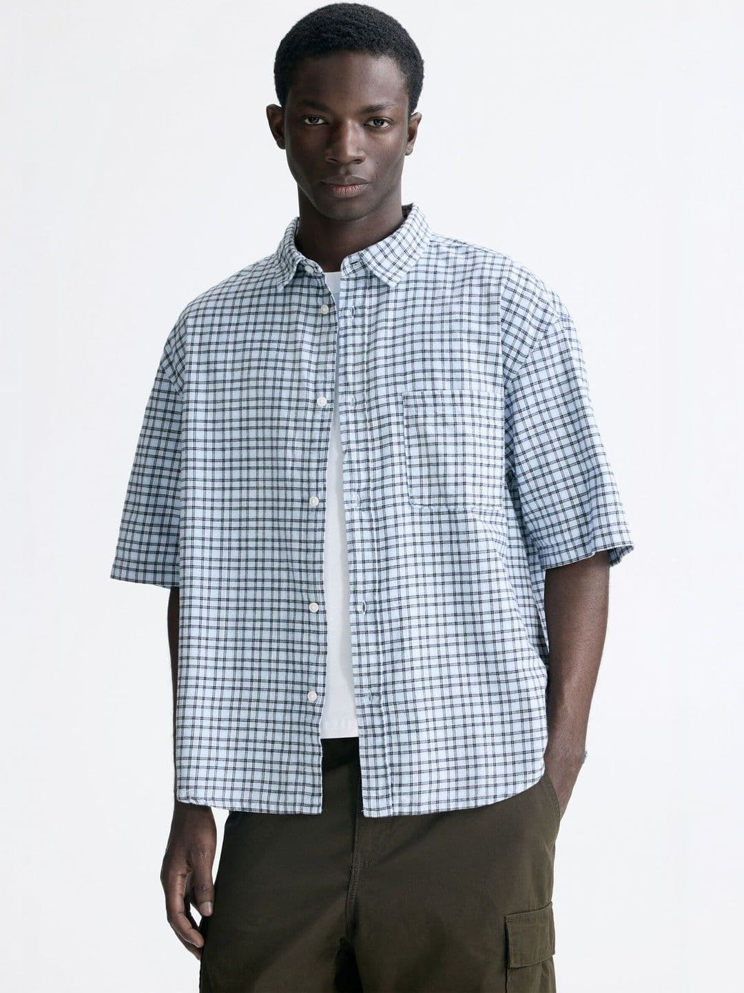 H&M Men Blue Multi Stripes Checked Casual Shirt - view 1