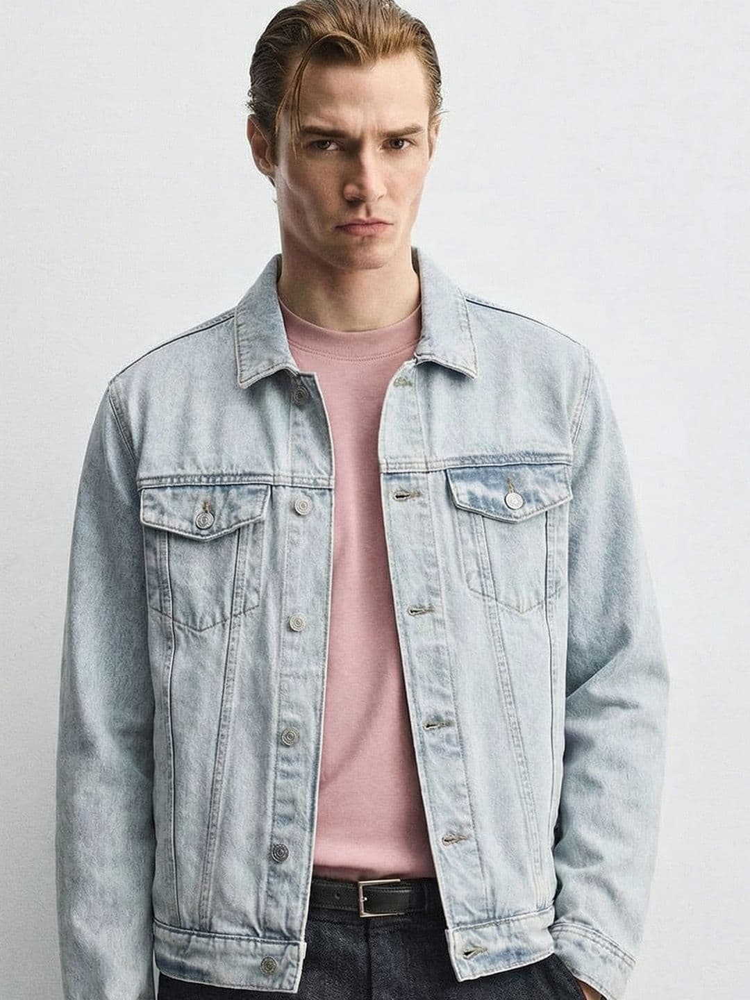 HIGHLANDER Men Blue SolidWashed Lightweight Denim Jacket - view 1