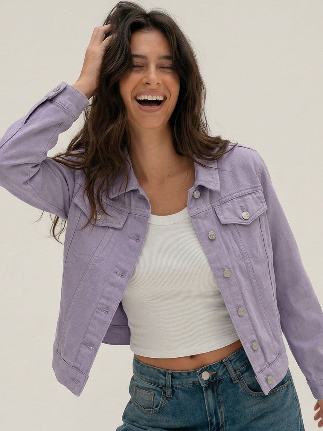 Tokyo Talkies Women Violet Solid Denim Jacket - view 1