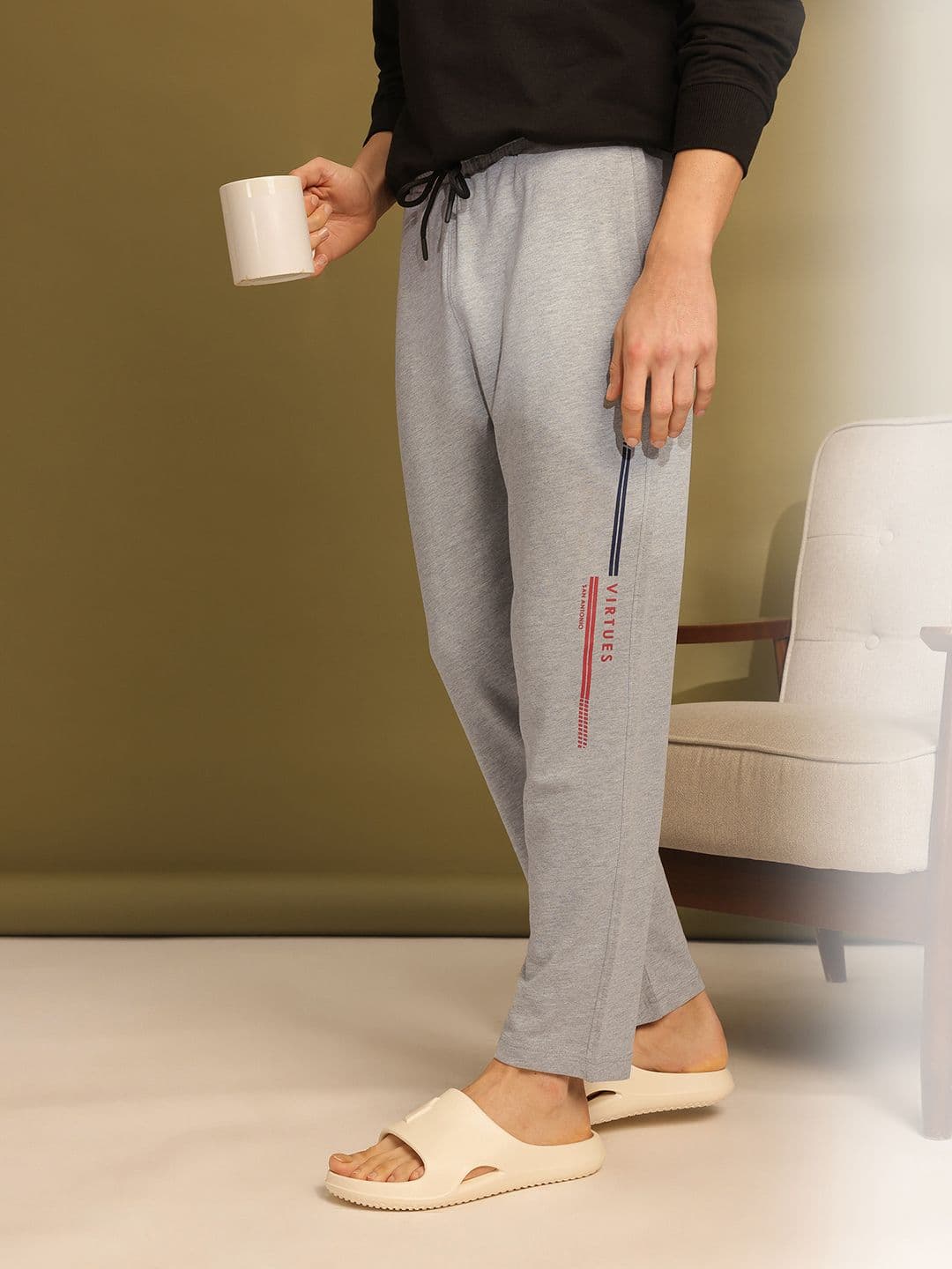 ETC Typography Printed Mid-Rise Straight Fit Lounge Pants - view 1