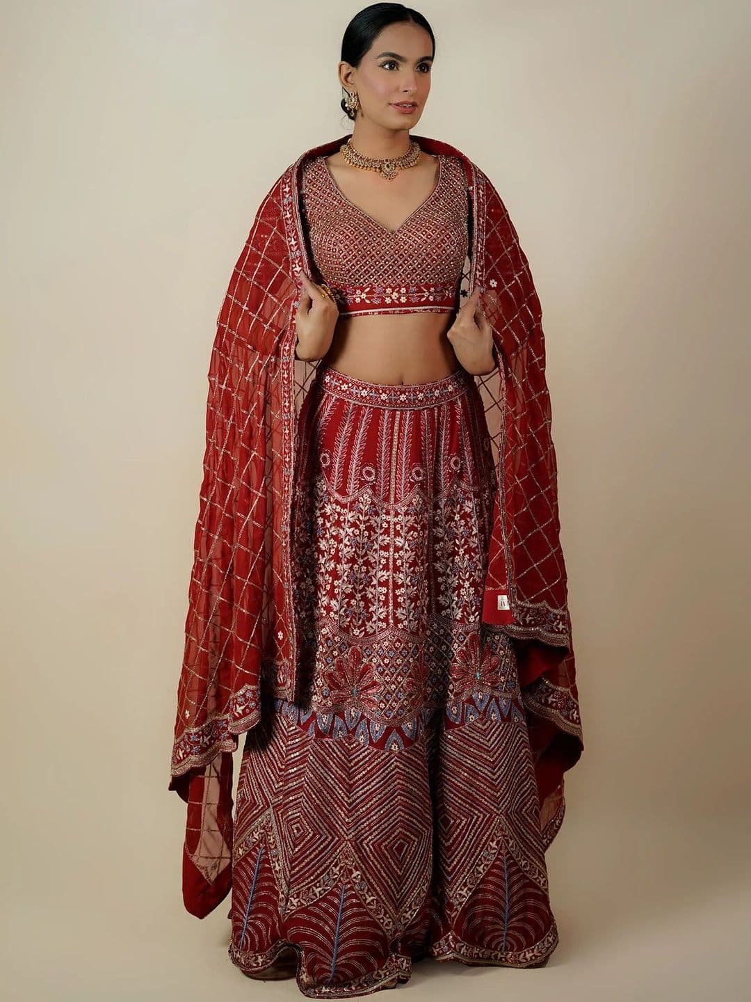 Tilsim by Sagarika Mehrotra Embellished Sequinned Semi-Stitched Lehenga & Blouse With Dupatta - view 1