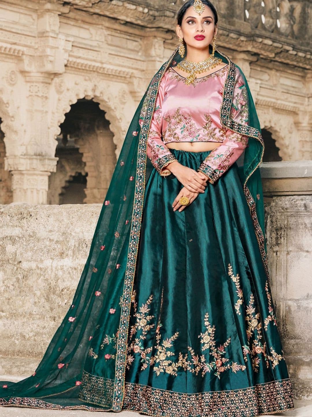 Fusionic Embroidered Sequinned Semi-Stitched Lehenga & Unstitched Blouse With Dupatta - view 1