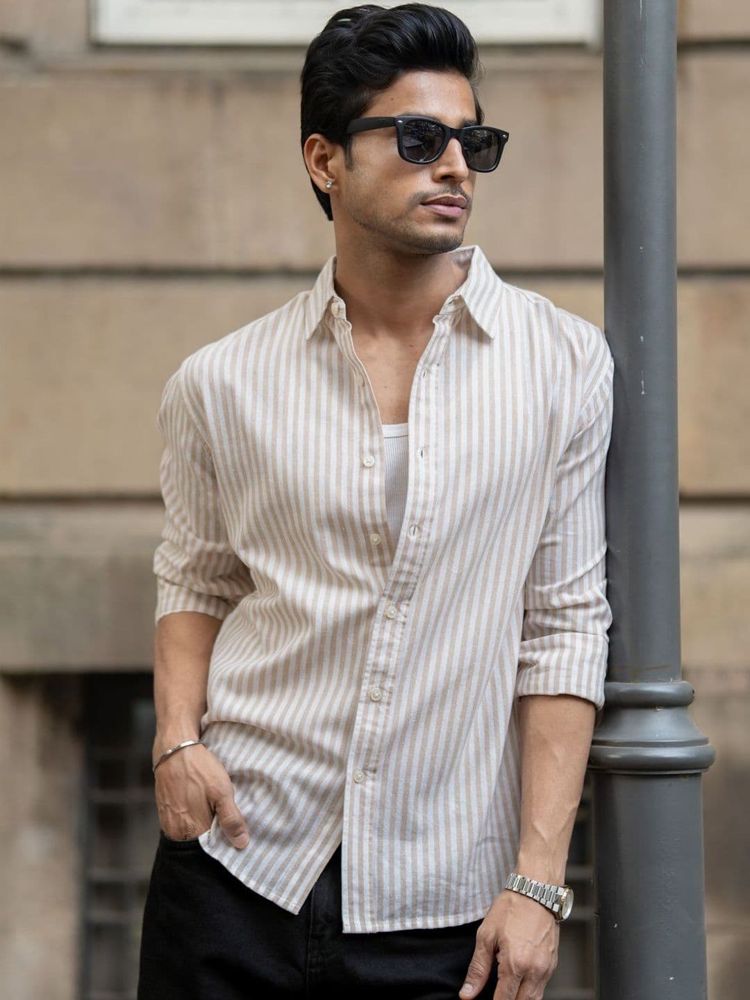 Powerlook Lightweight Cotton Vertical Stripes Long Sleeves Shirt - view 1