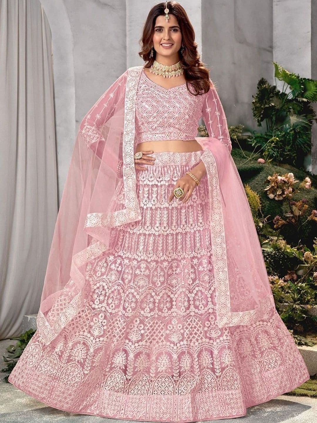 UDBHAV EXPORT Embroidered Thread Work Semi-Stitched Lehenga & Blouse With Dupatta - view 1
