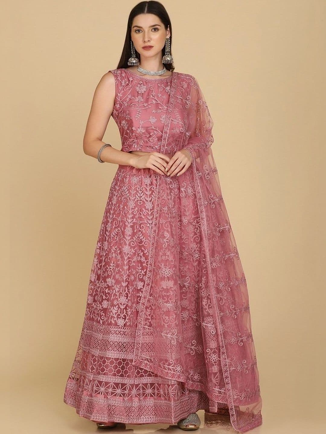 REELOVE FACTORY Embroidered Thread Work Semi-Stitched Lehenga & Blouse With Dupatta - view 1