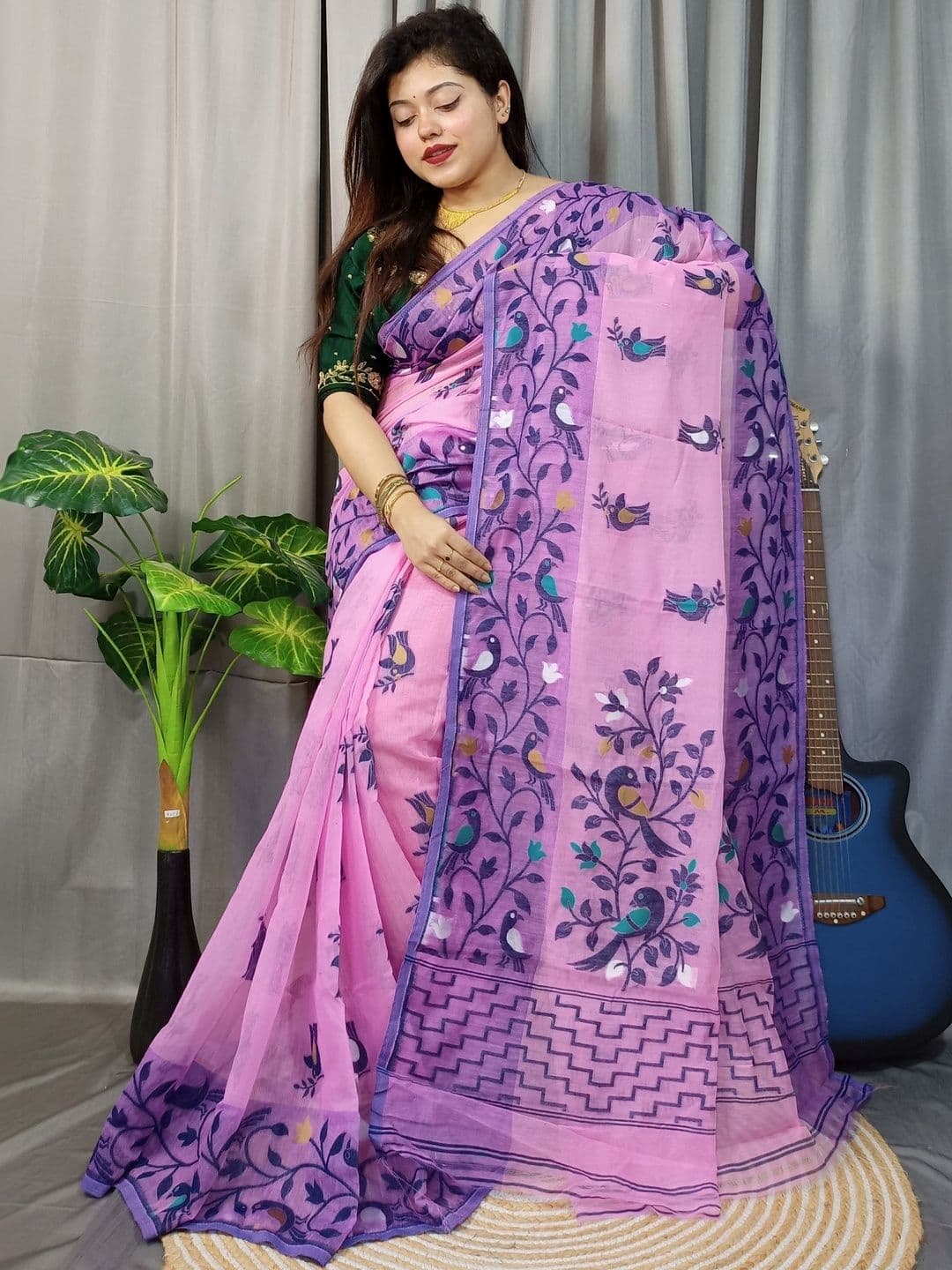 Rnn Saree Floral Embroidered Silk Cotton Handloom Jamdani Sarees - view 1