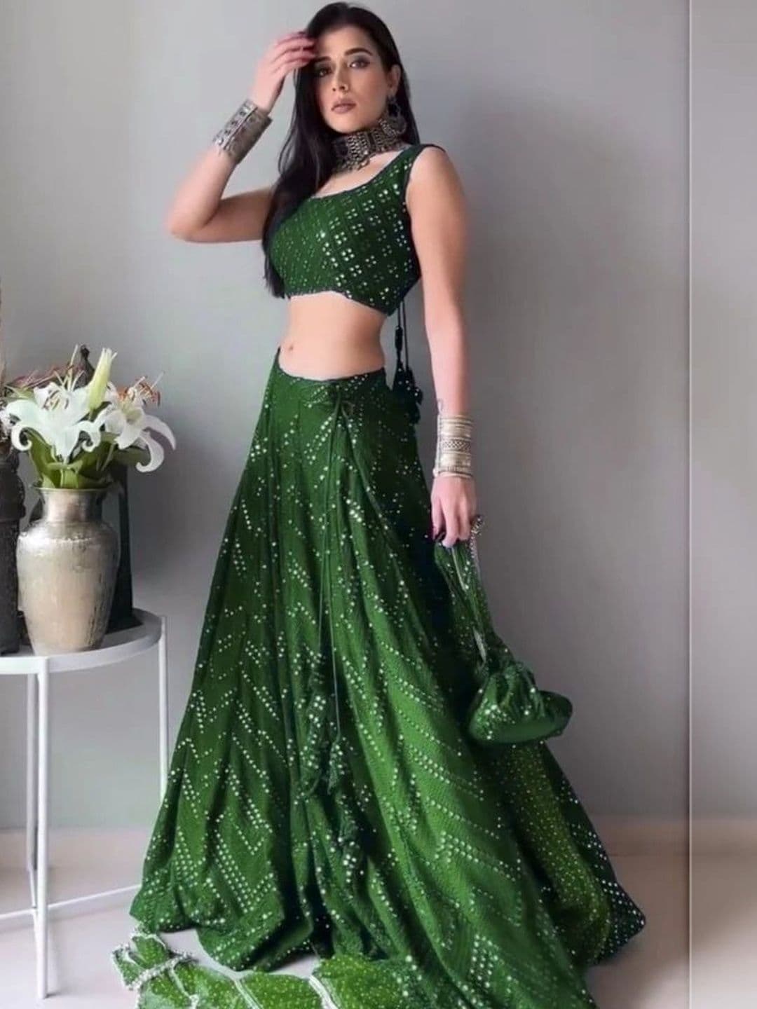 UDBHAV EXPORT Embellished Sequinned Semi-Stitched Lehenga & Unstitched Blouse With Dupatta - view 1