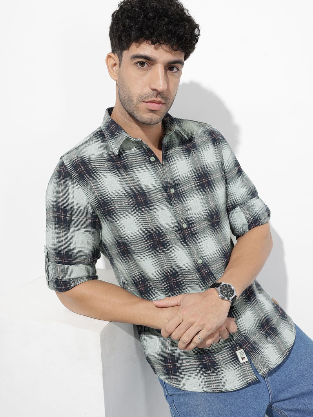 The Roadster Life Co. Custom Checked Roll-Up Sleeves Pure Cotton Casual Shirt - view 1