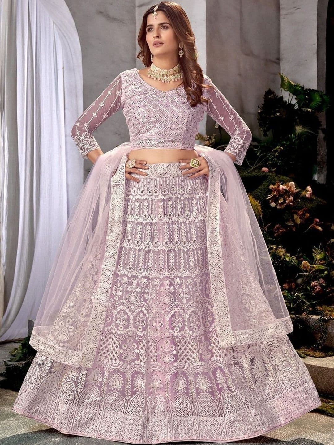 REELOVE FACTORY Embroidered Thread Work Semi-Stitched Lehenga & Blouse With Dupatta - view 1