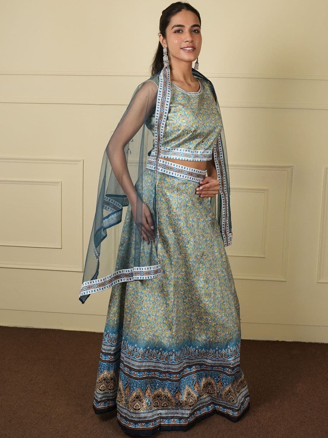 FashionTownie Embellished Sequinned Ready to Wear Lehenga & Blouse With Dupatta - view 1
