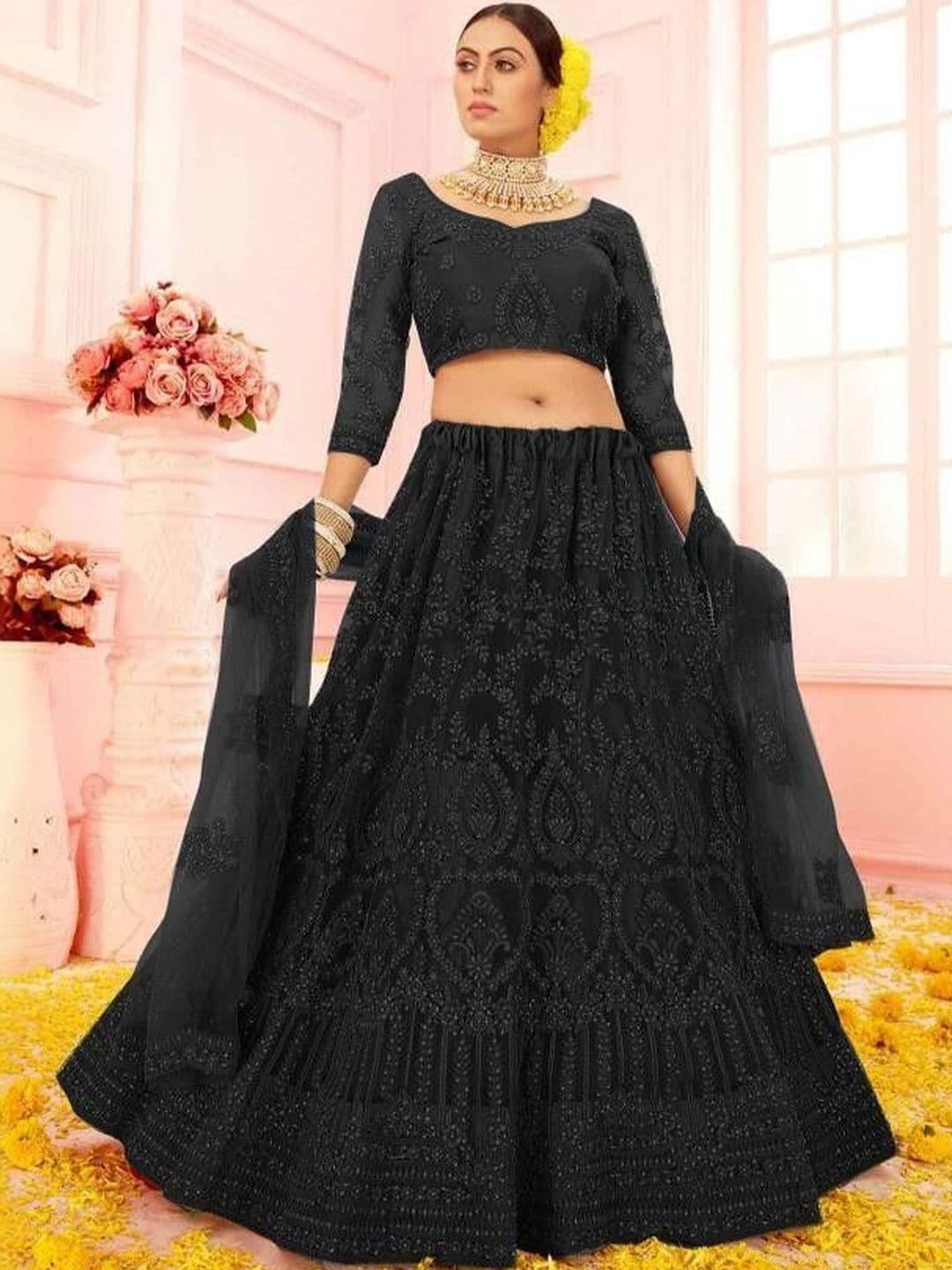 UDBHAV EXPORT Embroidered Semi-Stitched Lehenga & Unstitched Blouse With Dupatta - view 1