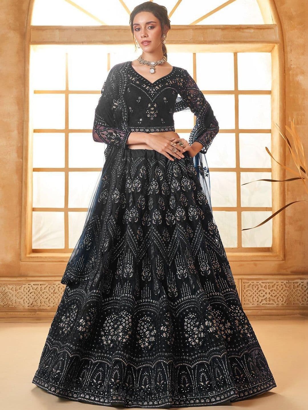 REELOVE FACTORY Embellished Sequinned Semi-Stitched Lehenga & Blouse With Dupatta - view 1