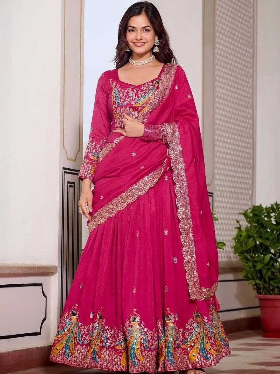 UDBHAV EXPORT Embroidered Sequinned Ready to Wear Lehenga & Blouse With Dupatta - view 1