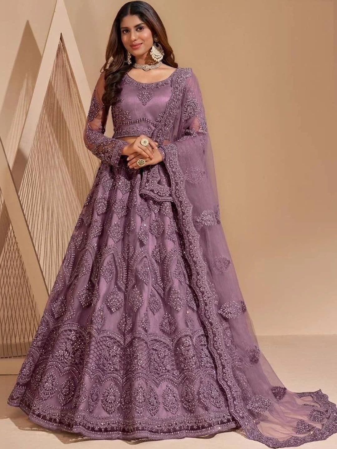 UDBHAV EXPORT Embellished Sequinned Semi-Stitched Lehenga & Unstitched Blouse With Dupatta - view 1