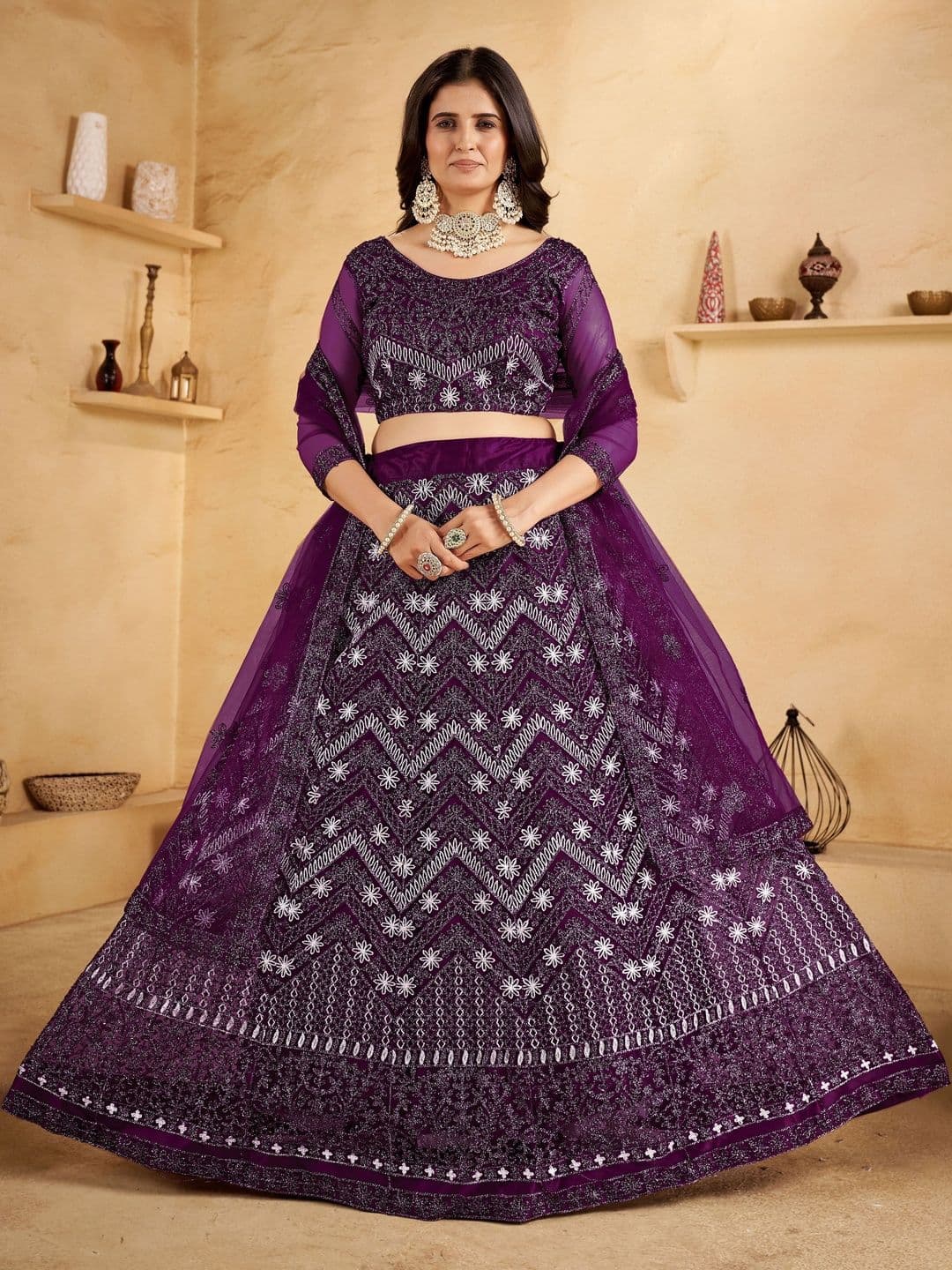 REELOVE FACTORY Embroidered Thread Work Semi-Stitched Lehenga & Blouse With Dupatta - view 1