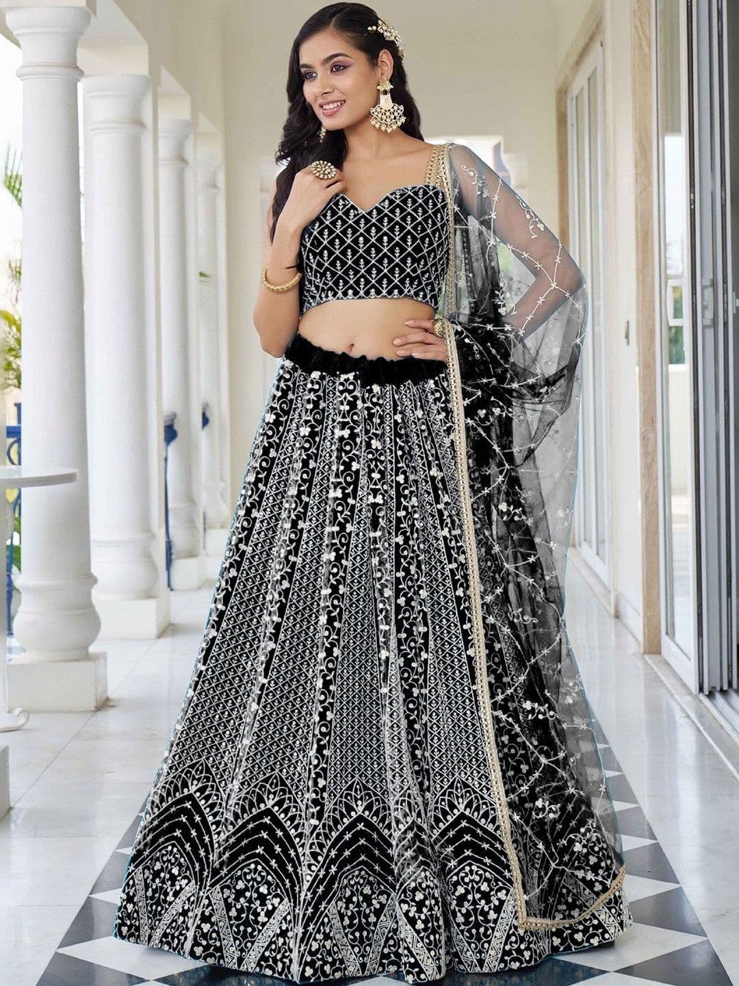 UDBHAV EXPORT Embellished Sequinned Semi-Stitched Lehenga & Blouse With Dupatta - view 1