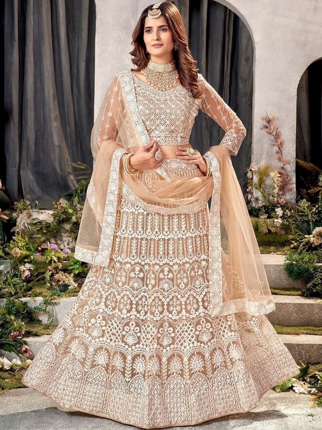 REELOVE FACTORY Embroidered Thread Work Semi-Stitched Lehenga & Blouse With Dupatta - view 1