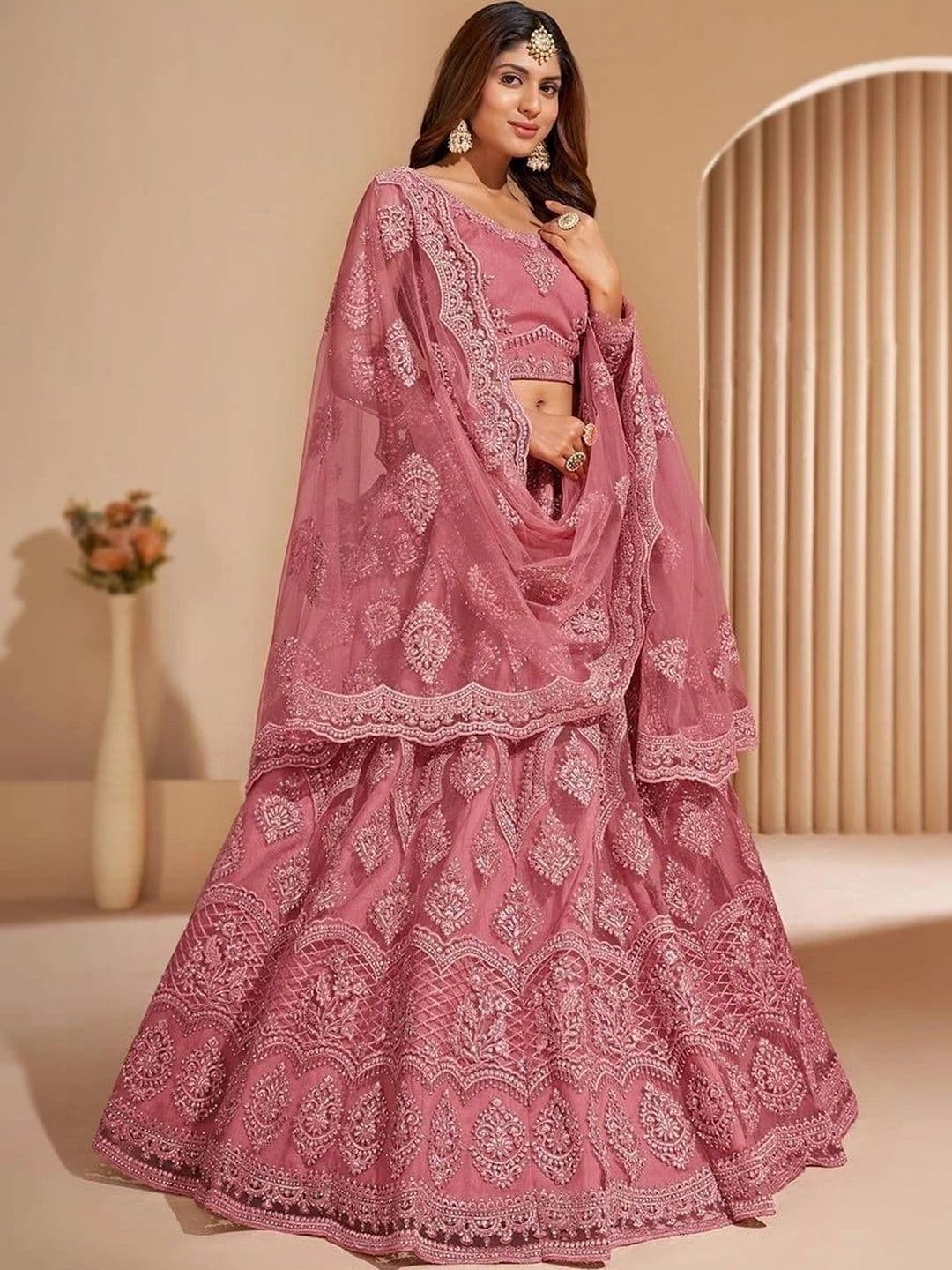 REELOVE FACTORY Embroidered Thread Work Semi-Stitched Lehenga & Unstitched Blouse With Dupatta - view 1