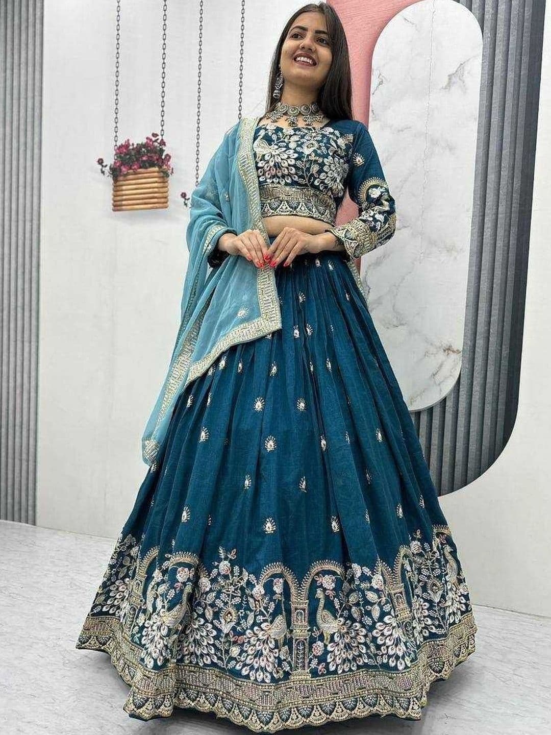 UDBHAV EXPORT Embroidered Sequinned Semi-Stitched Lehenga & Blouse With Dupatta - view 1