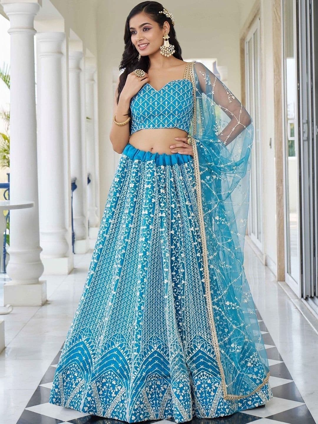 REELOVE FACTORY Embroidered Thread Work Semi-Stitched Lehenga & Blouse With Dupatta - view 1