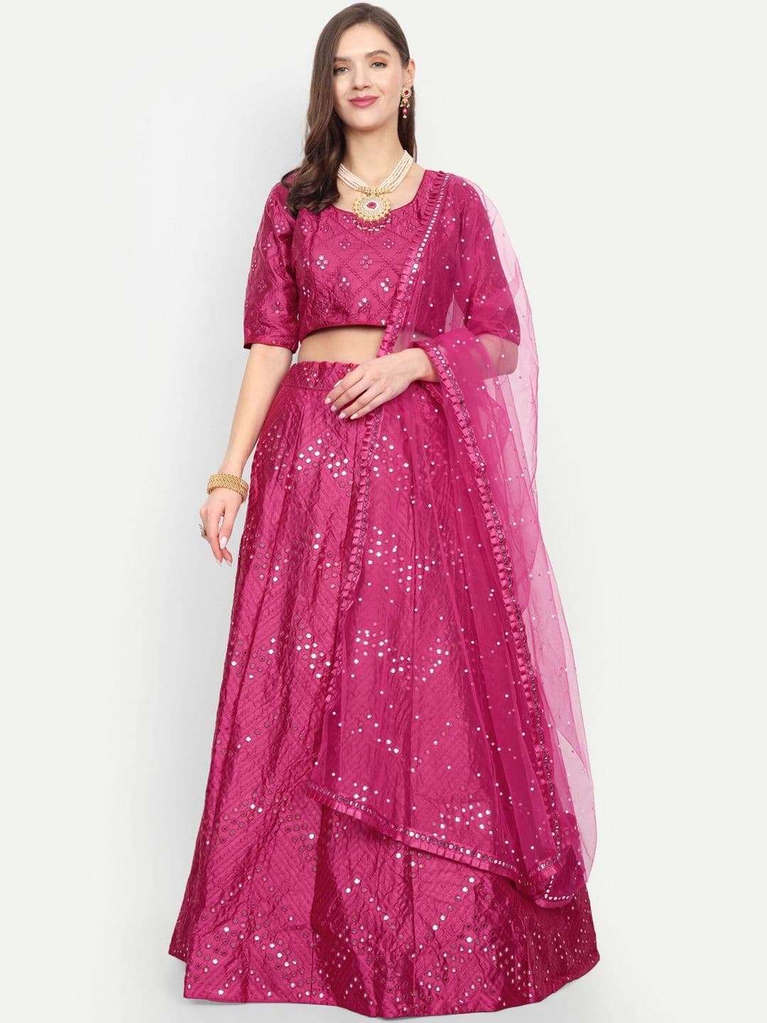 REELOVE FACTORY Embellished Mirror Work Semi-Stitched Lehenga & Blouse With Dupatta - view 1