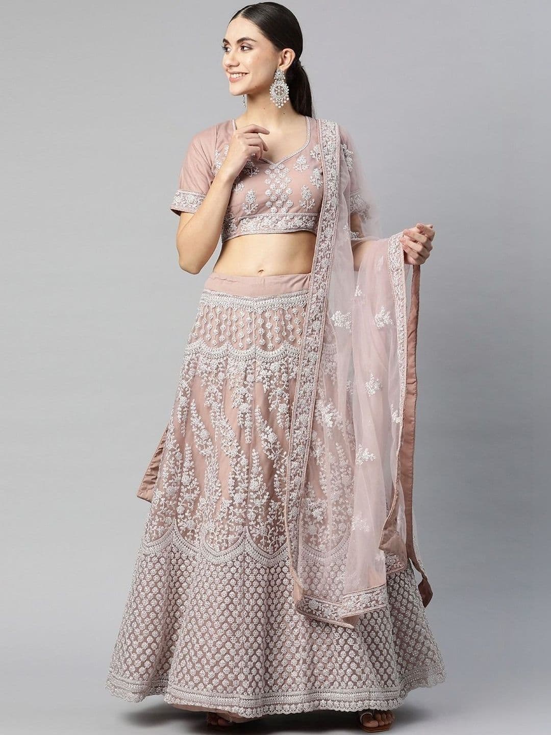 REELOVE FACTORY Embroidered Thread Work Semi-Stitched Lehenga & Blouse With Dupatta - view 1