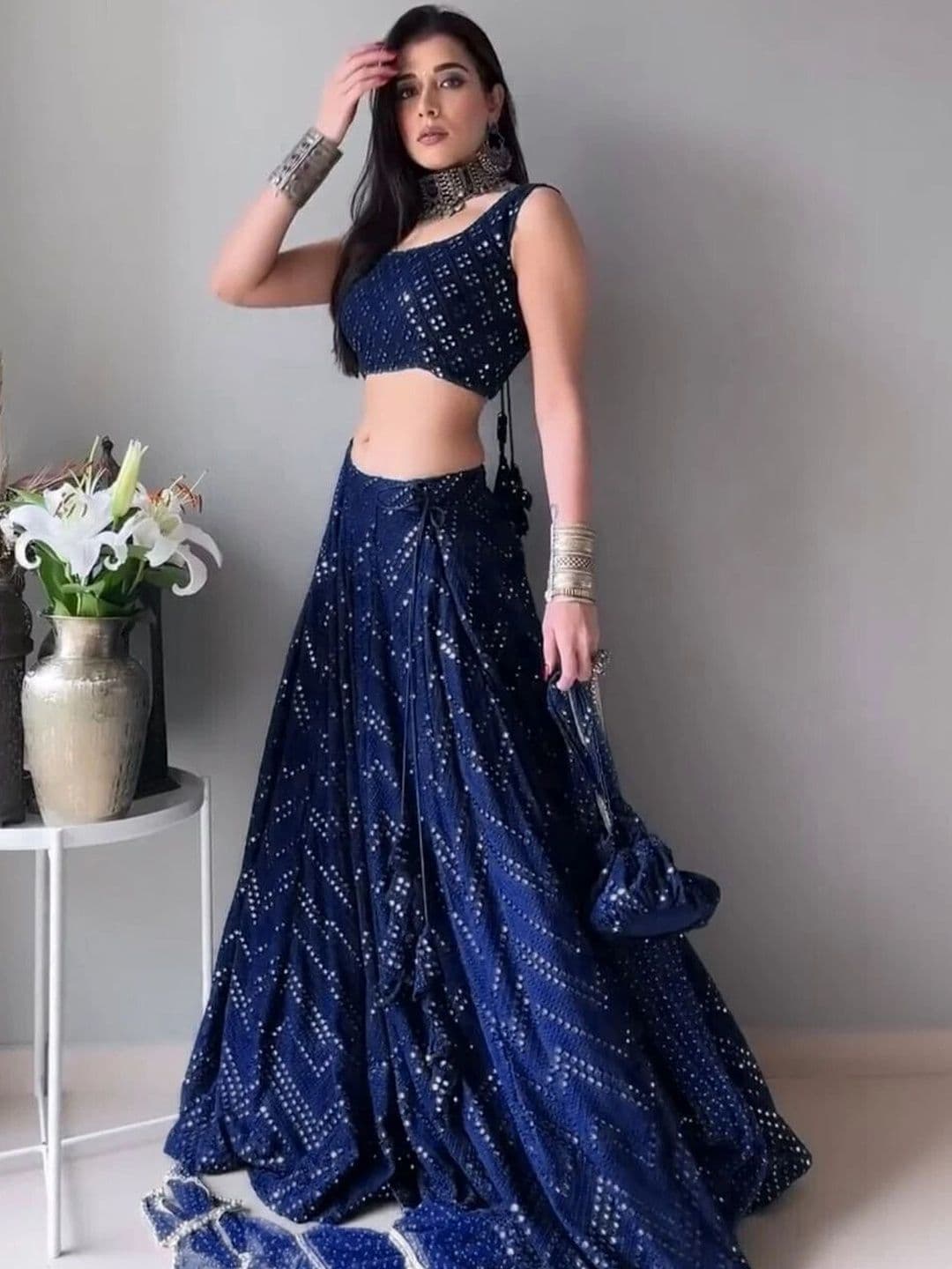 UDBHAV EXPORT Embellished Sequinned Semi-Stitched Lehenga & Unstitched Blouse With Dupatta - view 1