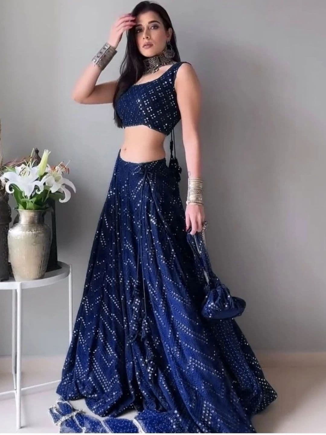 REELOVE FACTORY Embellished Sequinned Semi-Stitched Lehenga & Unstitched Blouse With Dupatta - view 1