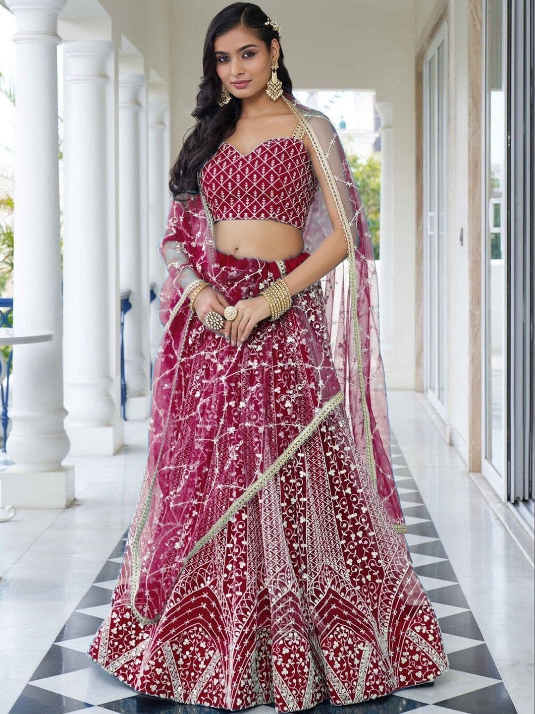 REELOVE FACTORY Embroidered Sequinned Semi-Stitched Lehenga & Blouse With Dupatta - view 1
