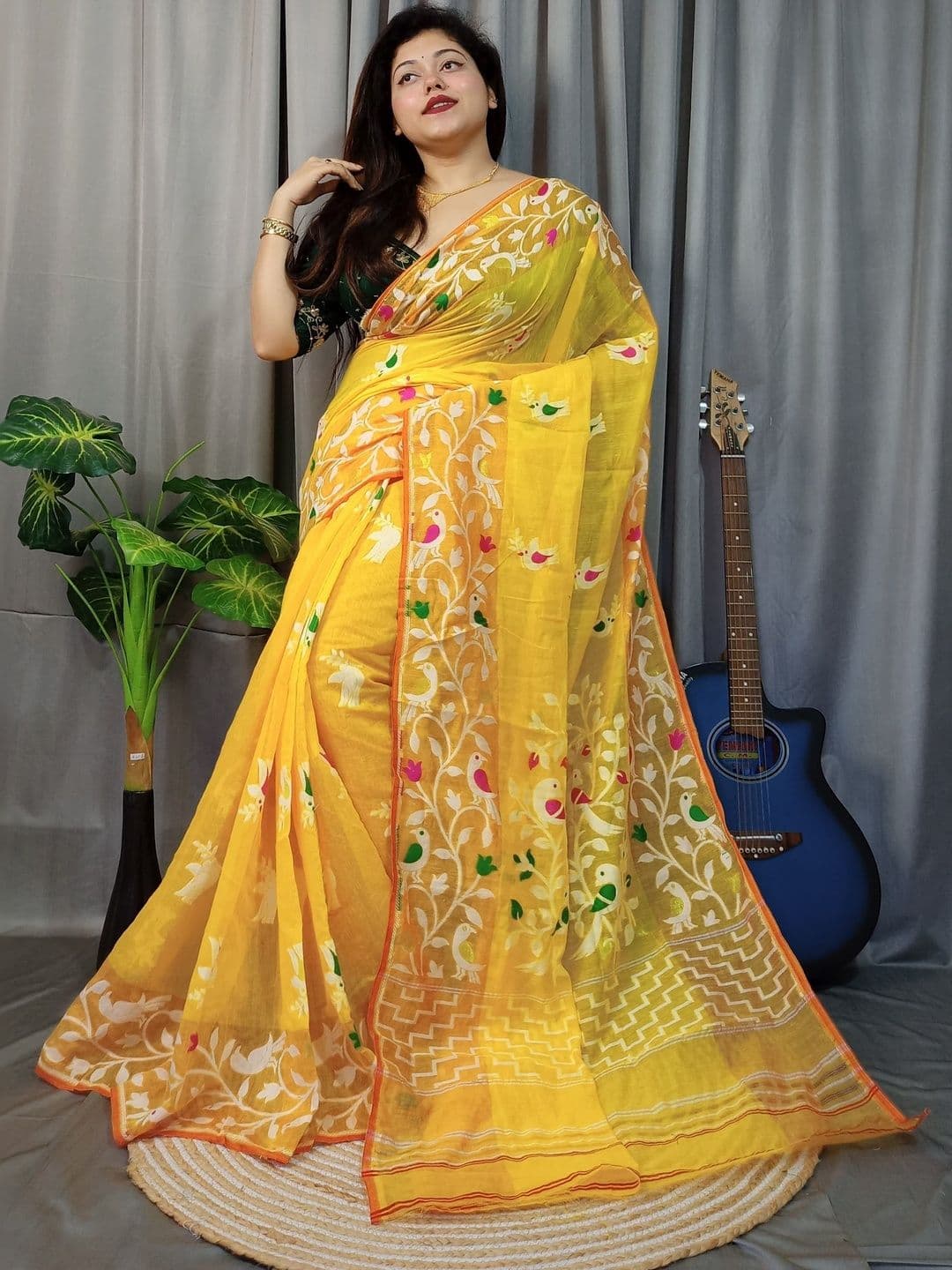 Rnn Saree Ethnic Motifs Embroidered Silk Cotton Handloom Jamdani Sarees - view 1
