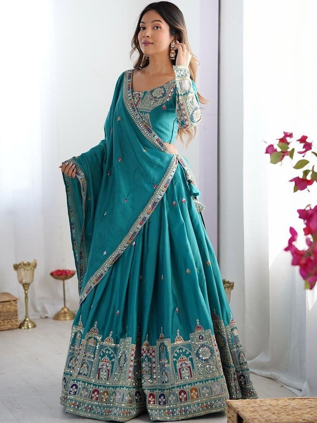 UDBHAV EXPORT Embellished Mirror Work Ready to Wear Lehenga & Blouse With Dupatta - view 1