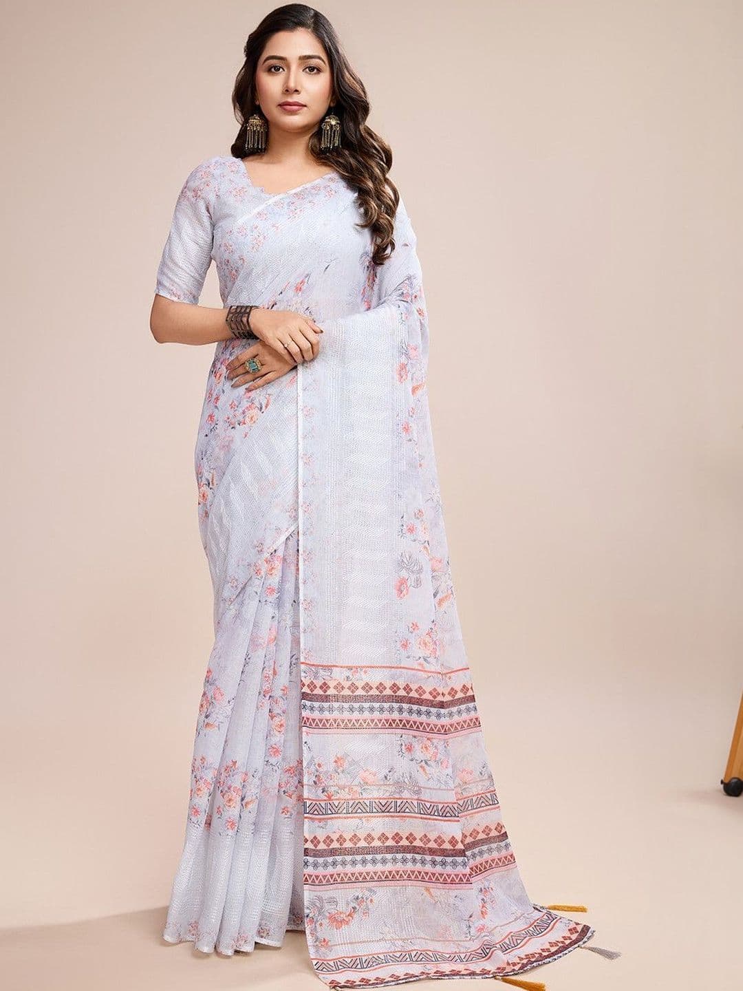 The Bebo Floral Linen Blend Saree - view 1