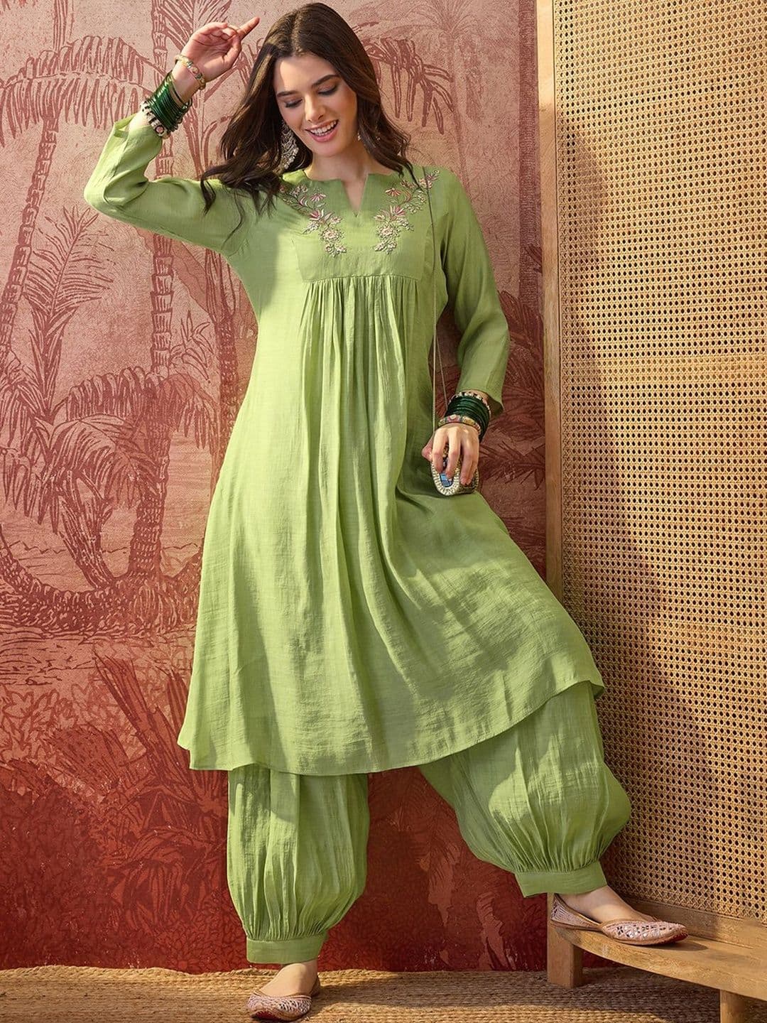 Sangria Embroidered Round Neck Kurta & Trousers Kurta Sets - view 1