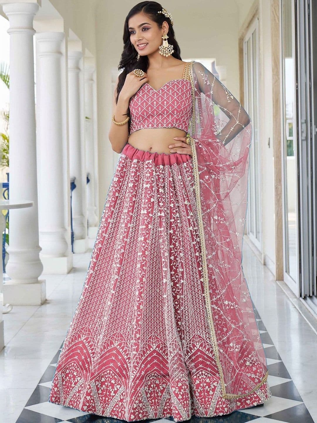 UDBHAV EXPORT Embroidered Thread Work Semi-Stitched Lehenga & Blouse With Dupatta - view 1