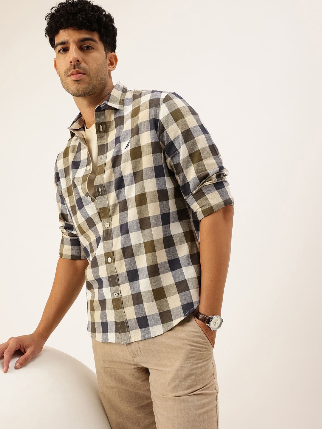 Nautica Men Premium Slim Fit Windowpane Checks Checked Casual Shirt - view 1