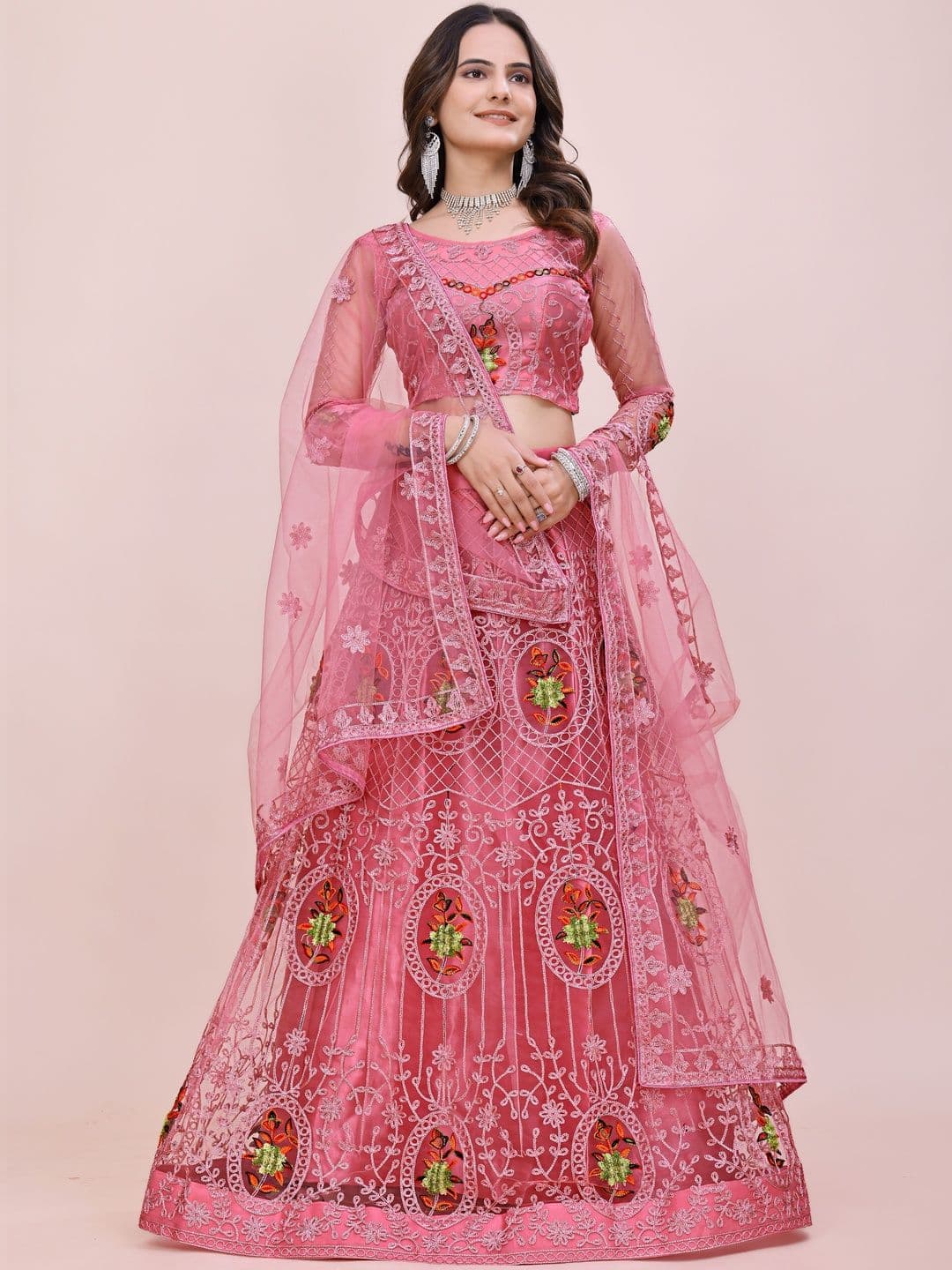 REELOVE FACTORY Embroidered Thread Work Semi-Stitched Lehenga & Blouse With Dupatta - view 1